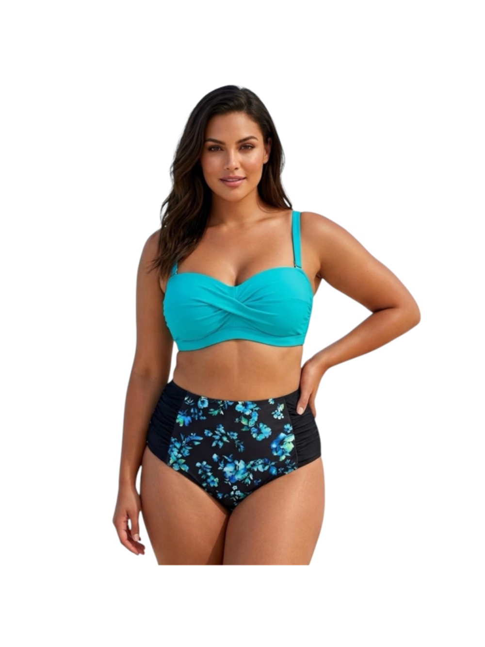 NWT Yonique Plus Size 18W Two Piece Bikini High Waist Floral Swimsuit